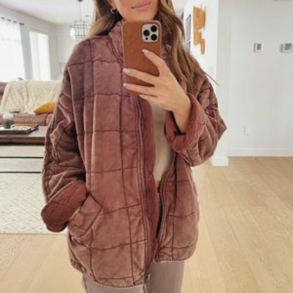 Free People Dolman Quilted Jacket Cherry Cola L - Picture 1 of 16